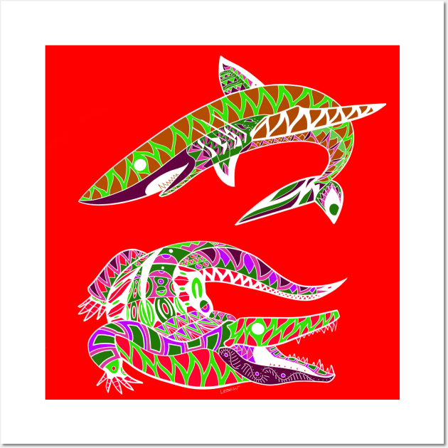 the shark and the alligator ecopop Wall Art by jorge_lebeau